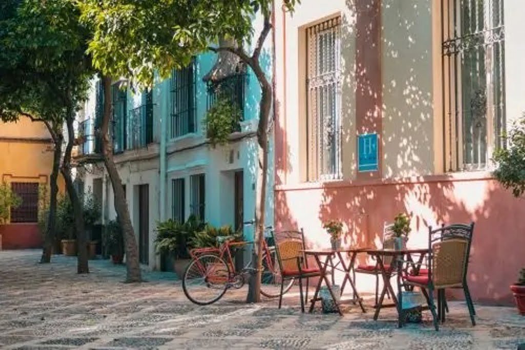 a bicycle parked outside a building